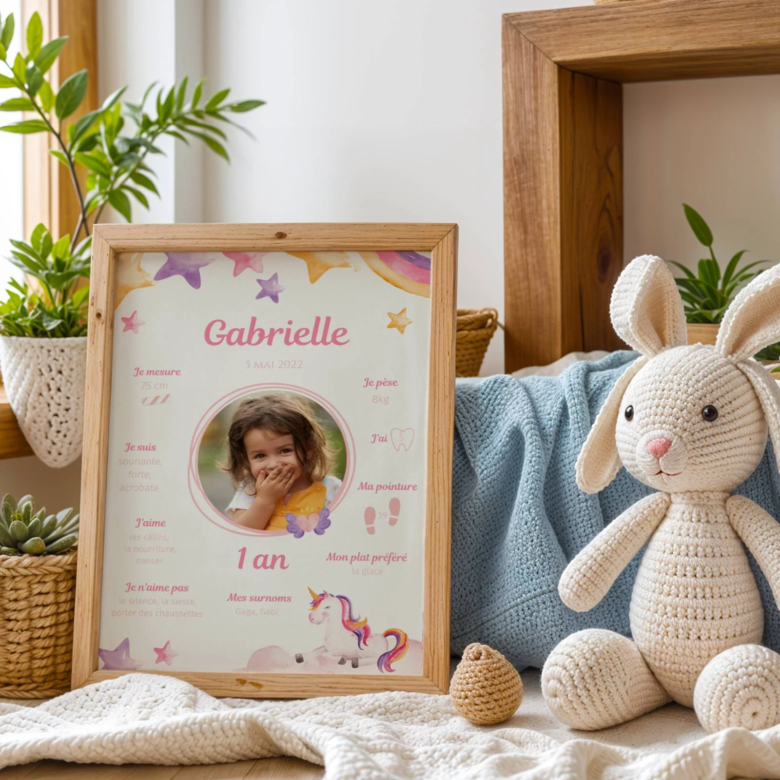 Affiche Anniversaire Licorne Personnalisée – Poster 1 An Licorne arc en ciel – Image 2