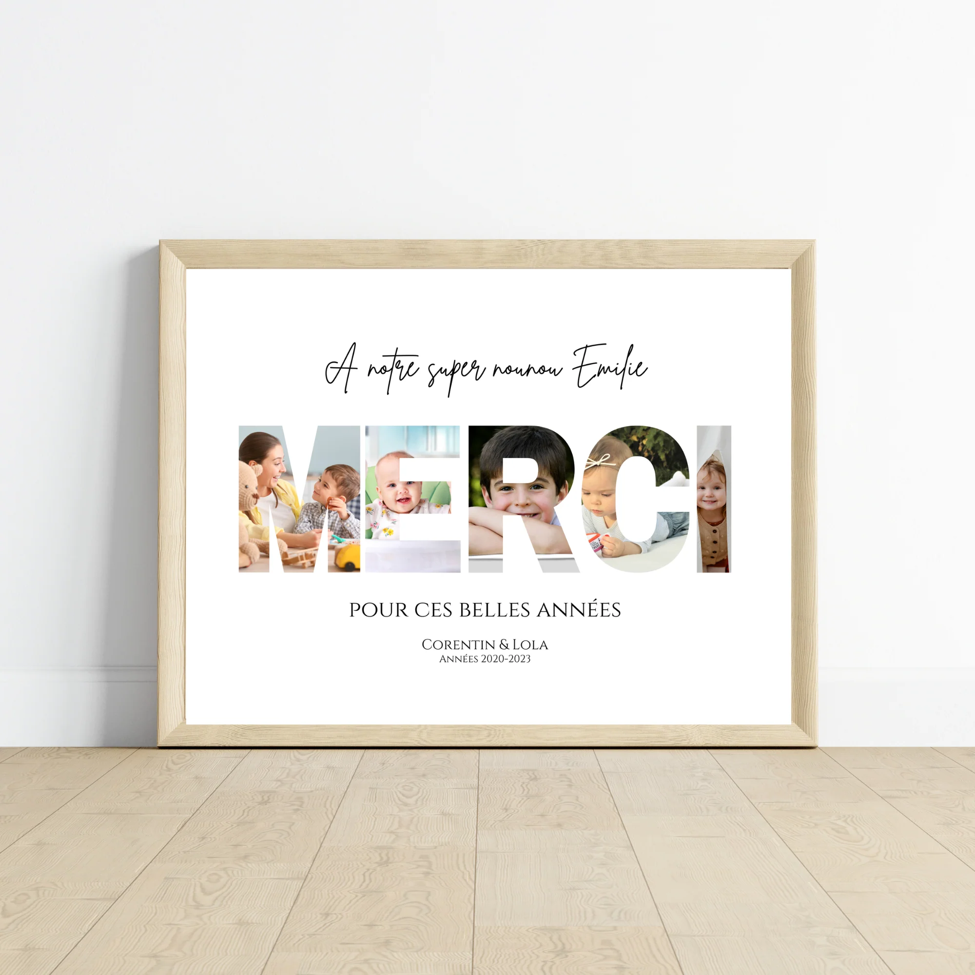 Cadre photo MERCI personnalisé - Affiche cadeau crèche nounou ou mam