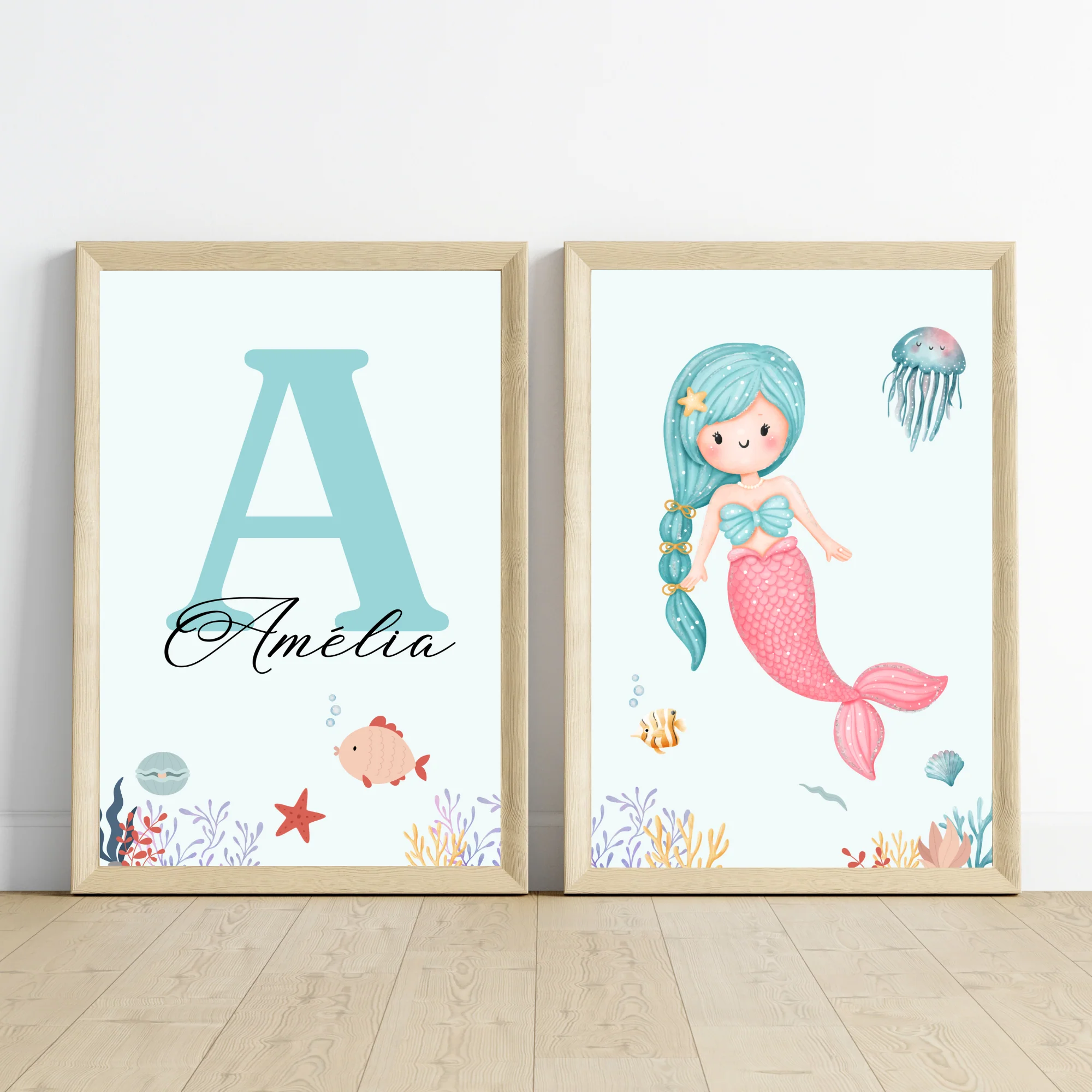 Affiche enfant sirène - Déco fille océan - Trio affiches A4 SANS CADRE – Image 4