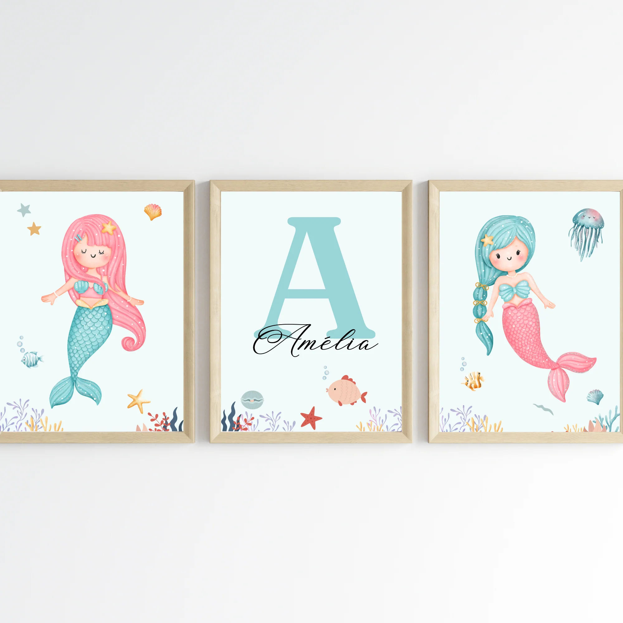 Affiche enfant sirène - Déco fille océan - Trio affiches A4 SANS CADRE – Image 5
