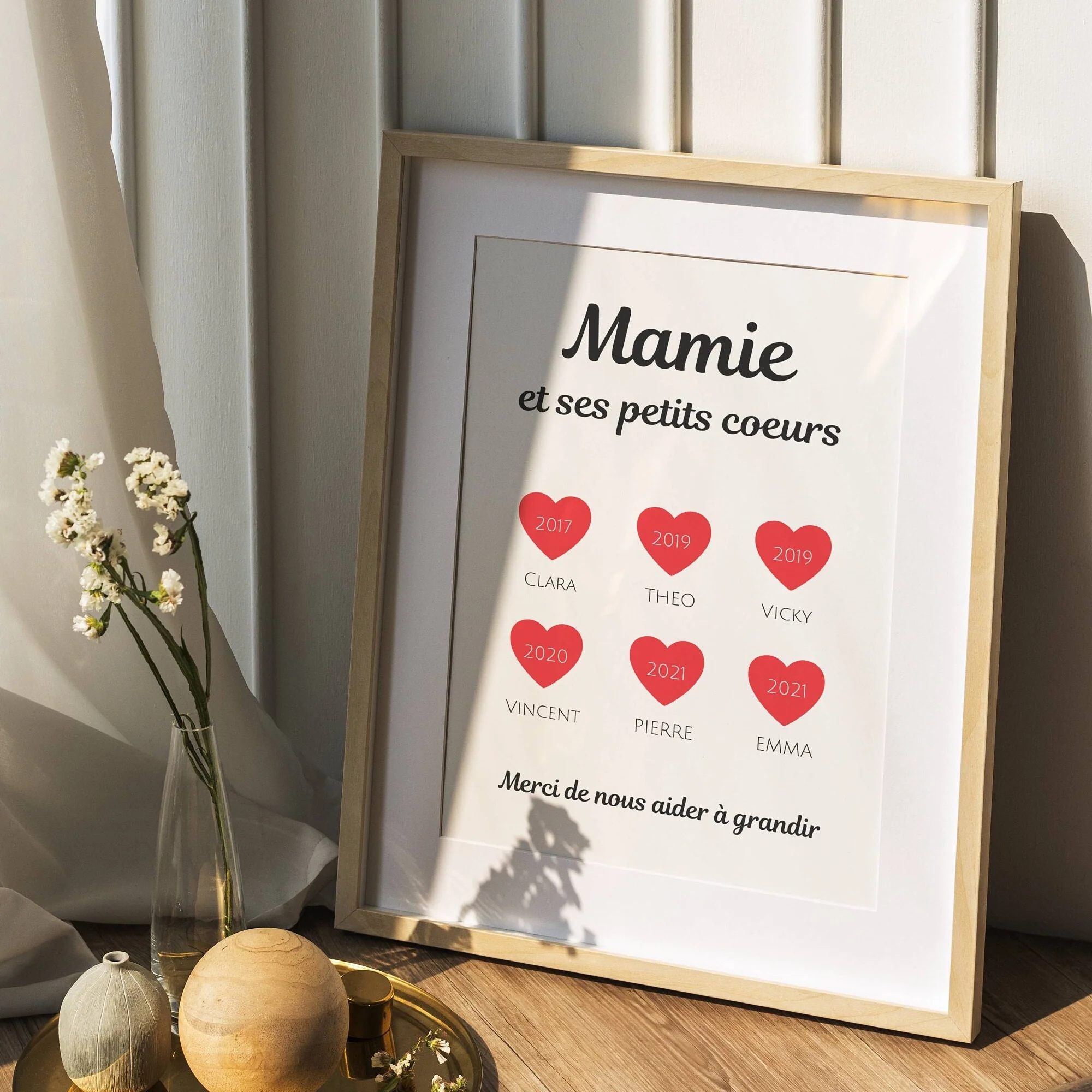 Affiche mamie coeur personnalisée - fête des grand mère - cadeau mamie - Affiche nom de famille personnalisé par Le Temps des Paillettes – Image 3