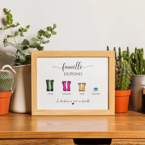Affiche famille personnalisée, famille bottes de pluie, Custom family poster, Cadeau personnalisé Noël, bottes par Le Temps des Paillettes