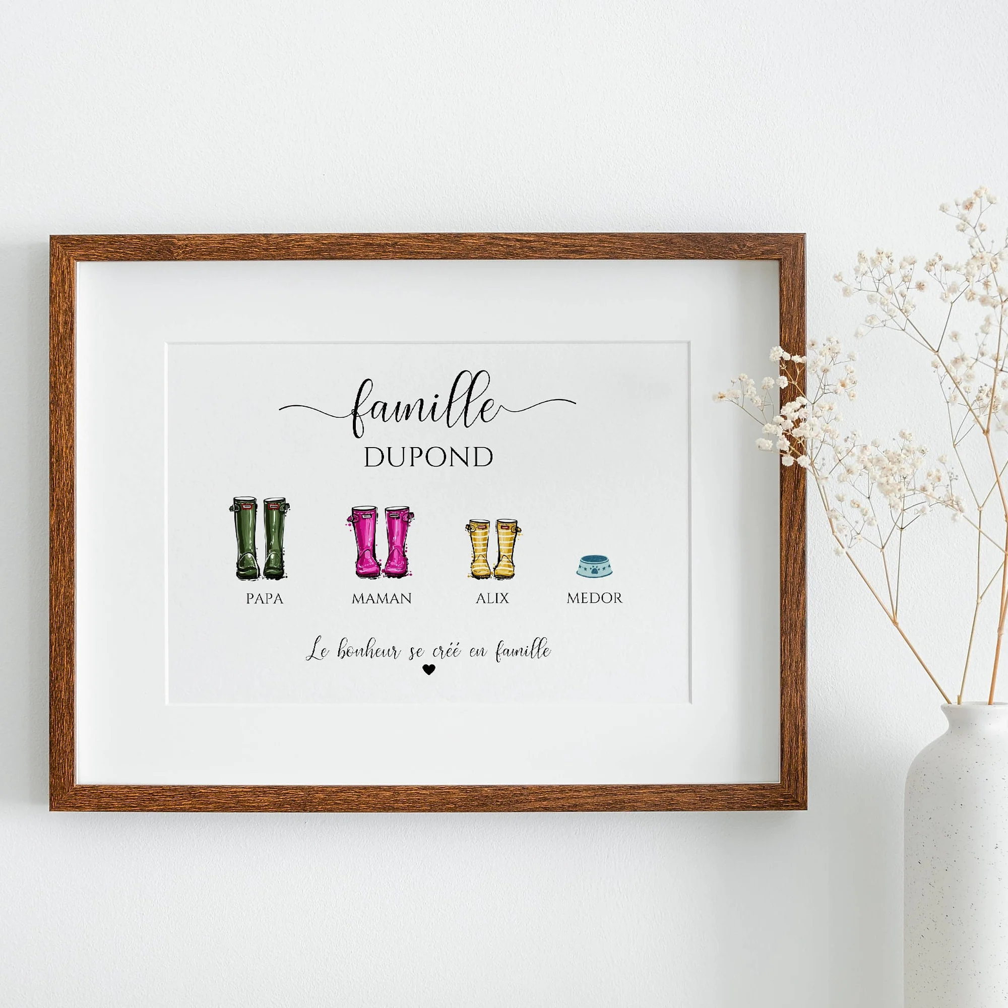 Affiche famille personnalisée, famille bottes de pluie, Custom family poster, Cadeau personnalisé Noël, bottes par Le Temps des Paillettes – Image 6