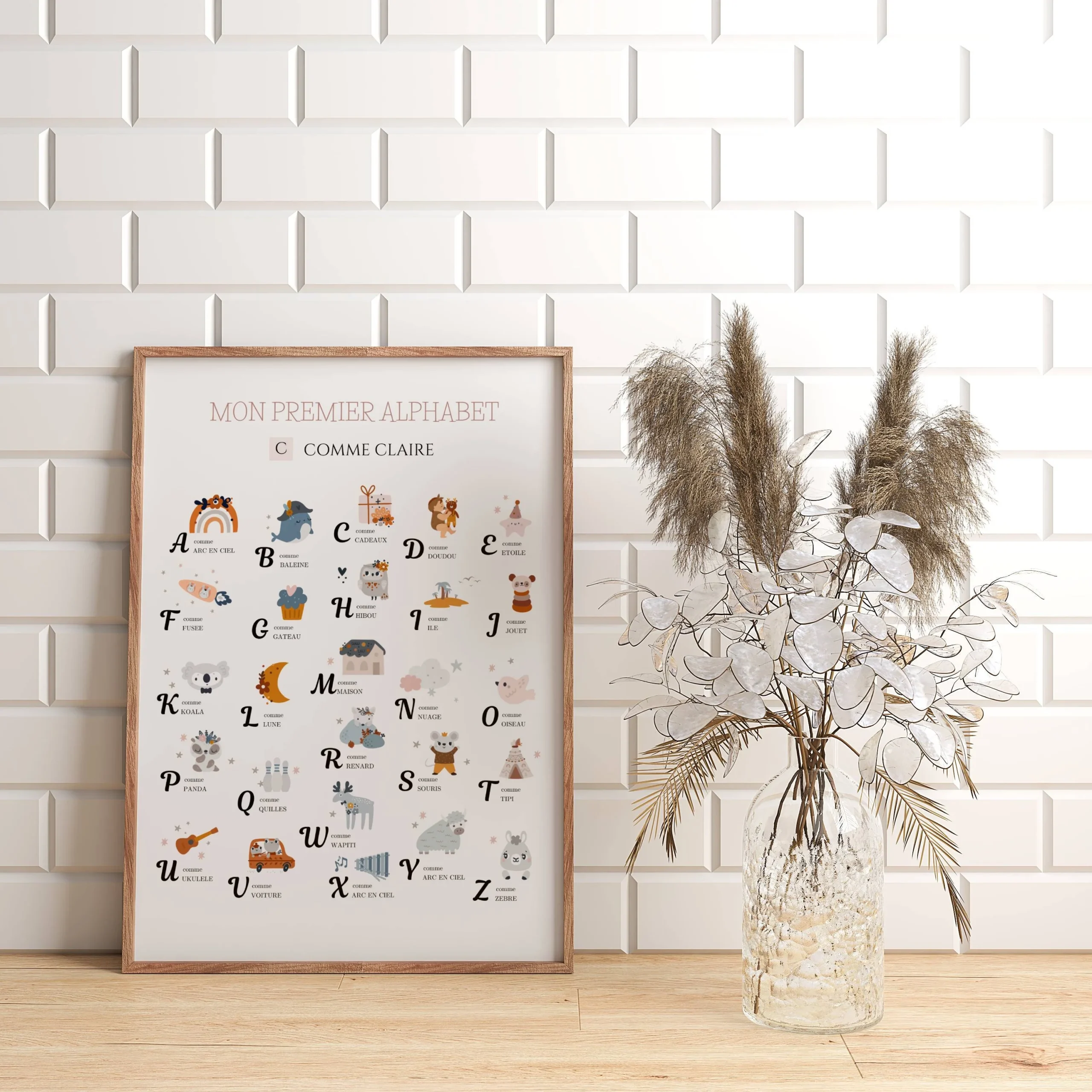 Affiche Alphabet Abécédaire personnalisable prénom- Chambre fille garçon - Illustration chambre enfant bébé par Le Temps des Paillettes – Image 5