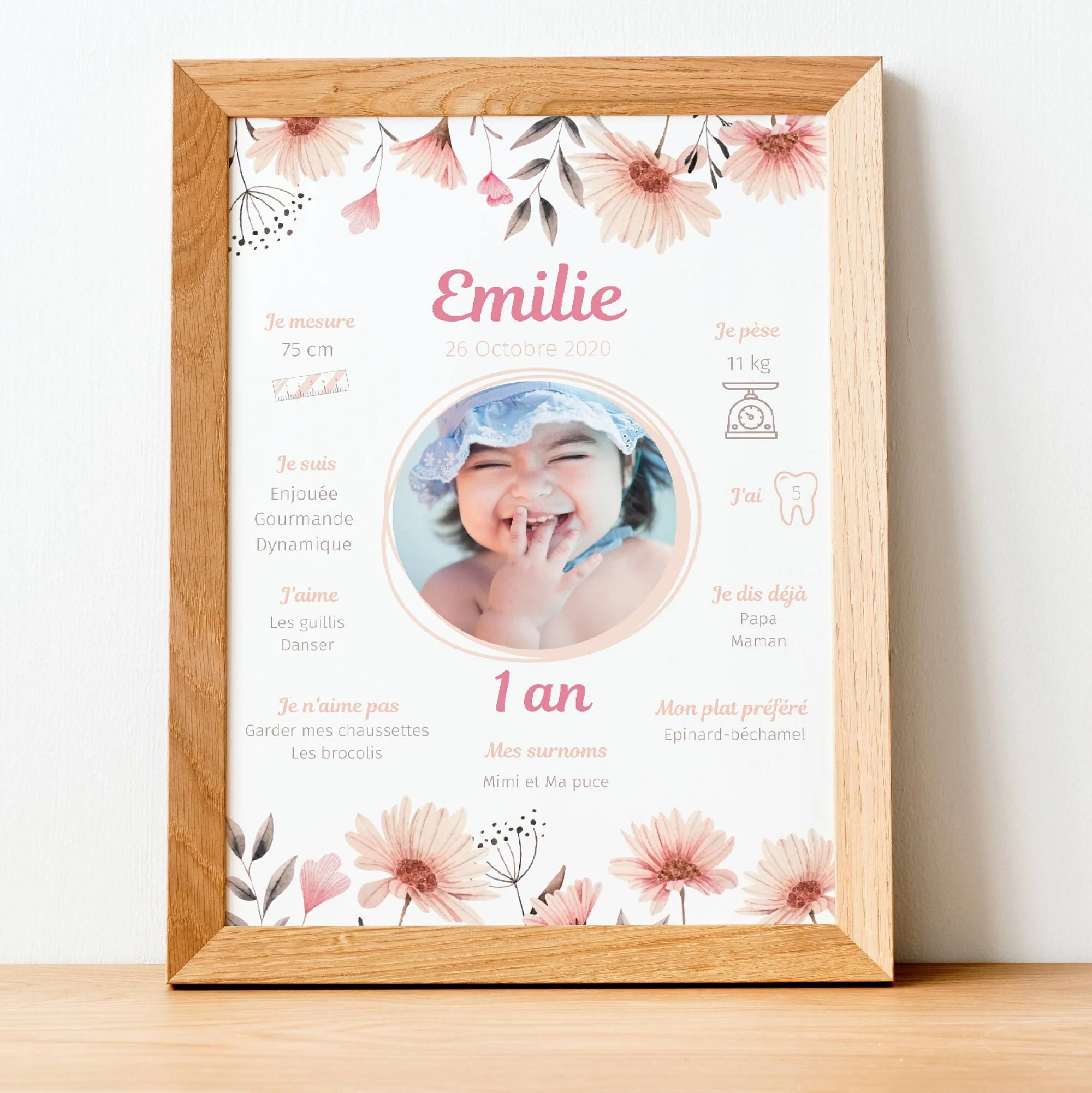 Affiche anniversaire fleurs roses personnalisée - Thème fille bohème par le temps des paillettes – Image 3
