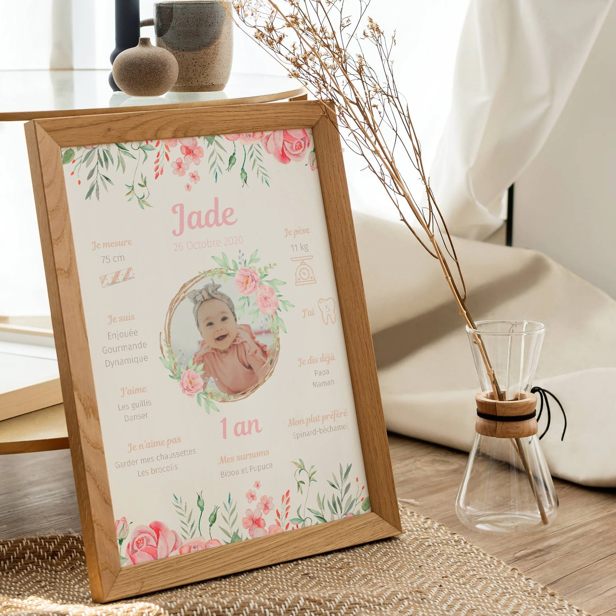 Affiche d'anniversaire personnalisée pour fille - Thème Fleurs Roses – Image 2