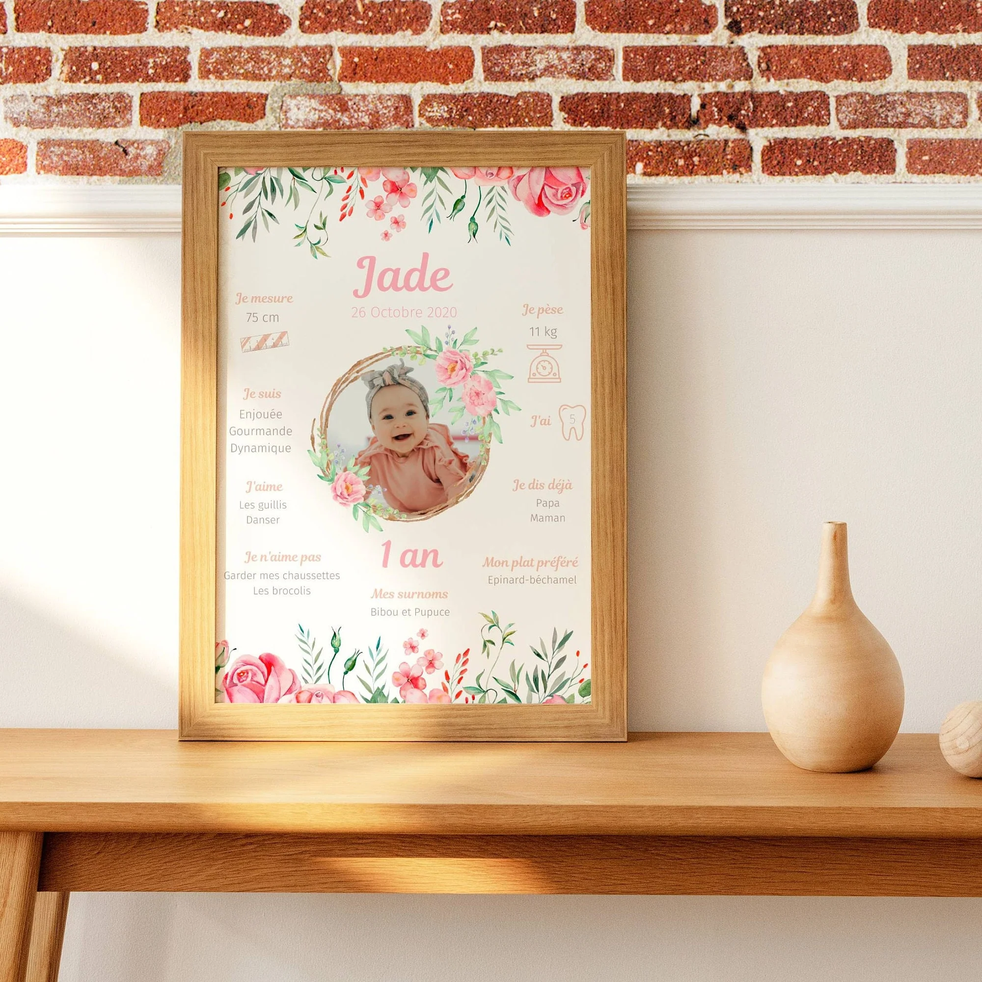 Affiche d'anniversaire personnalisée pour fille - Thème Fleurs Roses – Image 4