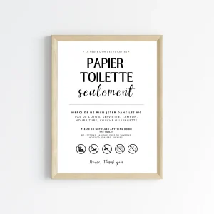 Affiche Ne rien jeter dans les WC en français - Affiche toilette canalisation sensible