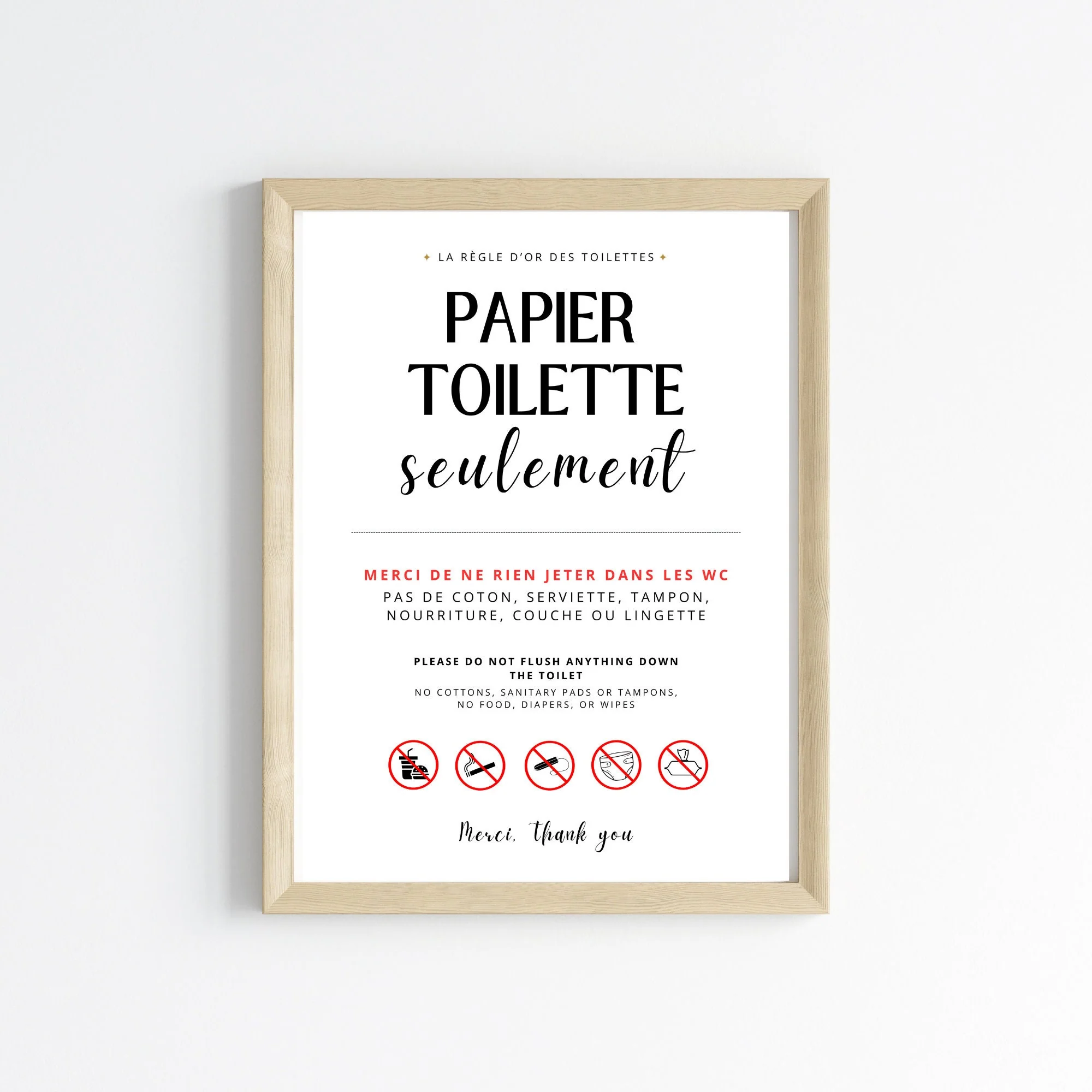 Affiche Ne rien jeter dans les WC en français - Affiche toilette canalisation sensible – Image 3