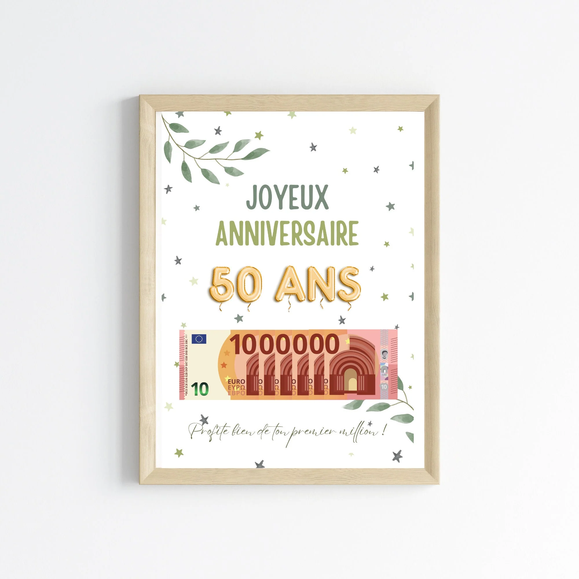 Cadeau argent anniversaire 50 ans, ton premier million, affiche message surprise pour billets à offrir – Image 5