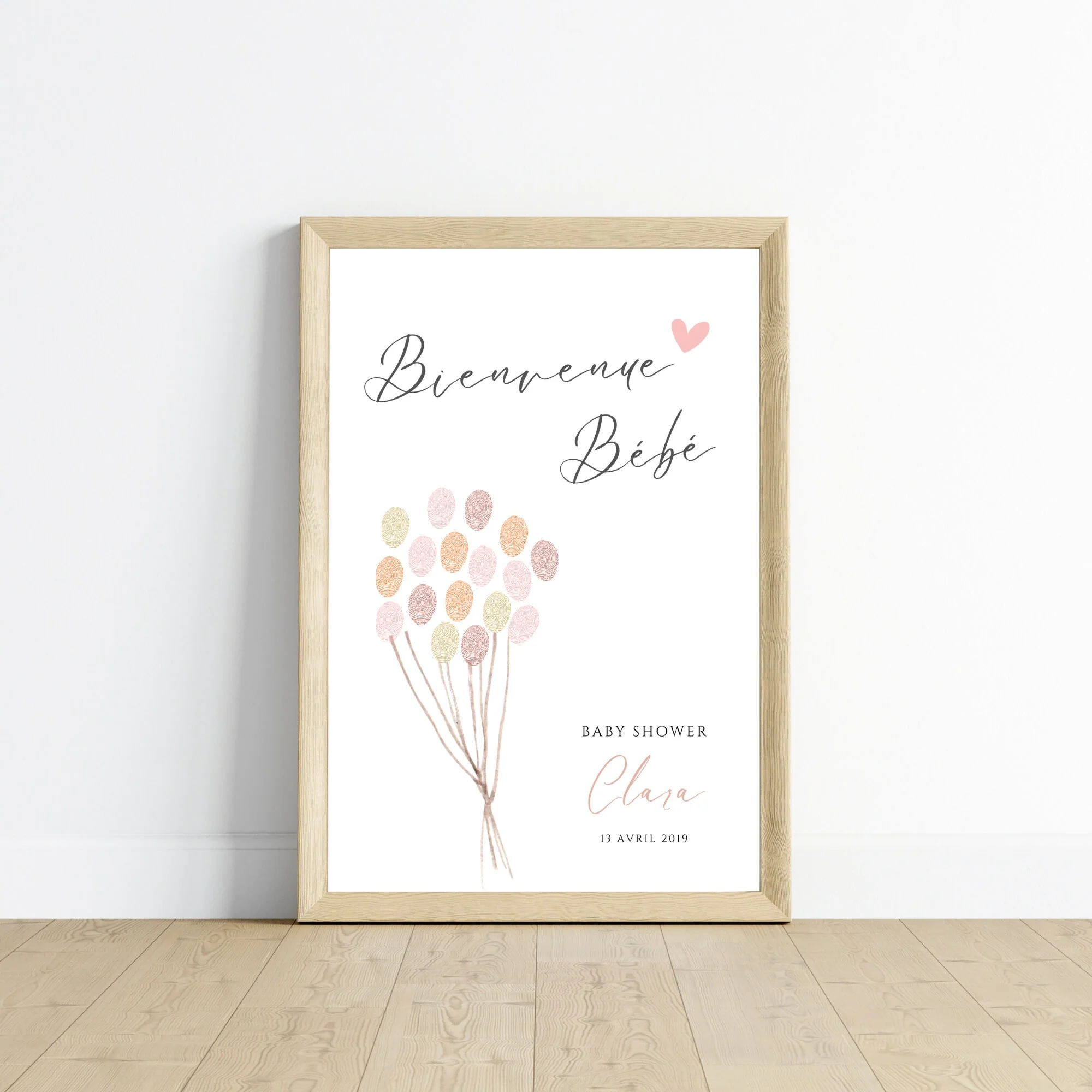 Affiche arbre à empreintes baby shower ballon - Déco anniversaire baptême personnalisée fille rose par le Temps des Paillettes – Image 3