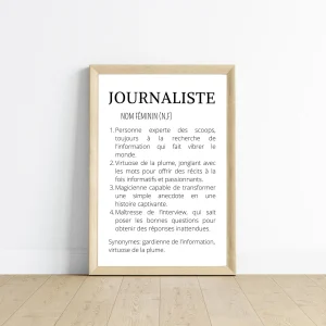 Affiche définition journaliste - Affiche minimaliste pour rédaction - Cadeau journaliste
