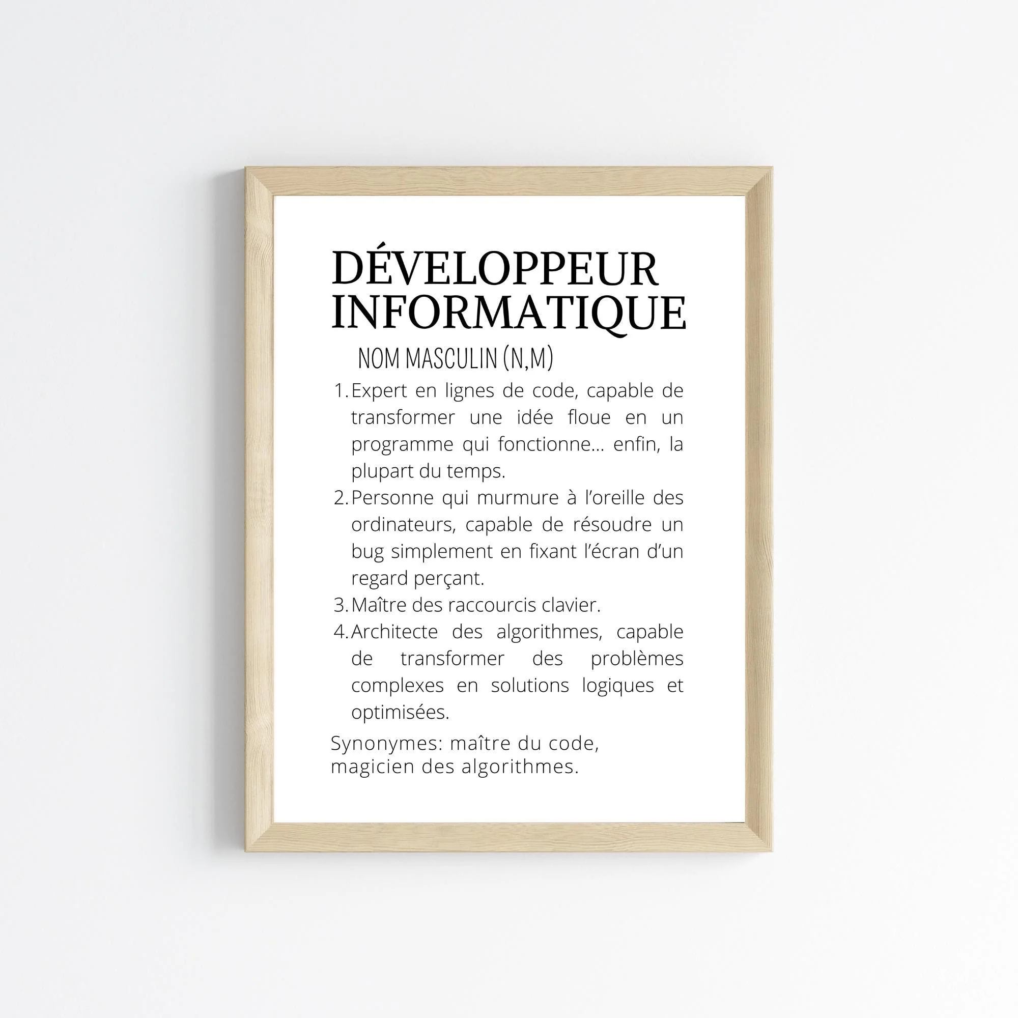 Affiche définition minimaliste Développeur informatique / Geek