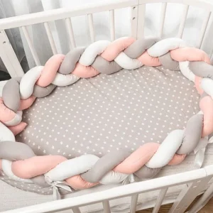 Réducteur De Lit Bébé Tressé Rose Et Gris