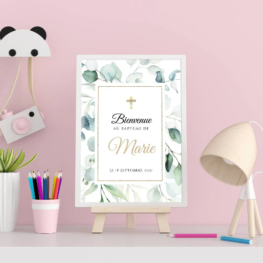 Affiche bienvenue baptême / anniversaire personnalisée - Panneau de bienvenue pour bapteme par le Temps des Paillettes – Image 3