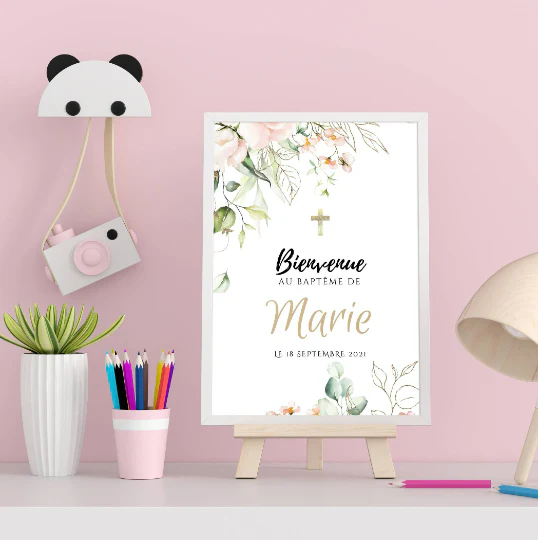 Affiche bienvenue baptême / anniversaire personnalisée - Panneau de bienvenue pour bapteme par le Temps des Paillettes – Image 3