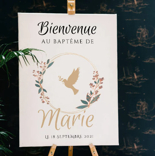 Affiche bienvenue baptême Colombe / anniversaire personnalisée - Panneau de bienvenue pour baptême par le Temps des Paillettes – Image 3