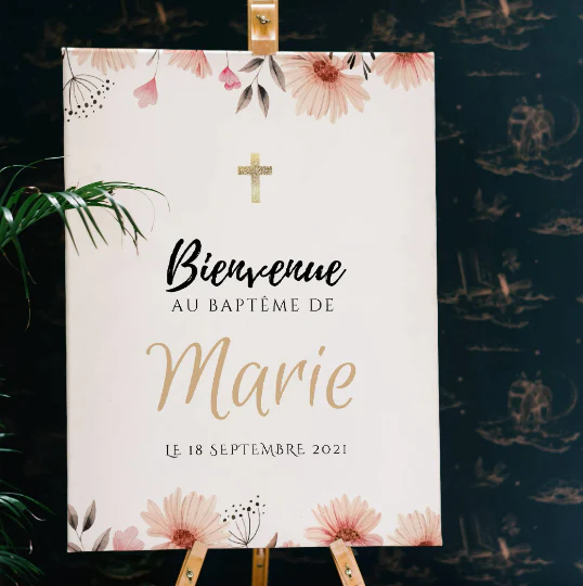 Affiche bienvenue baptême / anniversaire personnalisée - Panneau de bienvenue pour bapteme par le Temps des Paillettes – Image 2