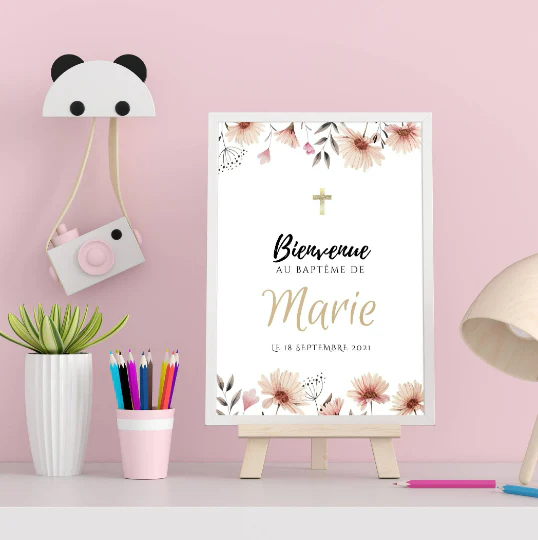 Affiche bienvenue baptême / anniversaire personnalisée - Panneau de bienvenue pour bapteme par le Temps des Paillettes – Image 3