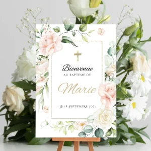 Affiche bienvenue baptême / anniversaire personnalisée - Panneau de bienvenue pour bapteme par le Temps des Paillettes